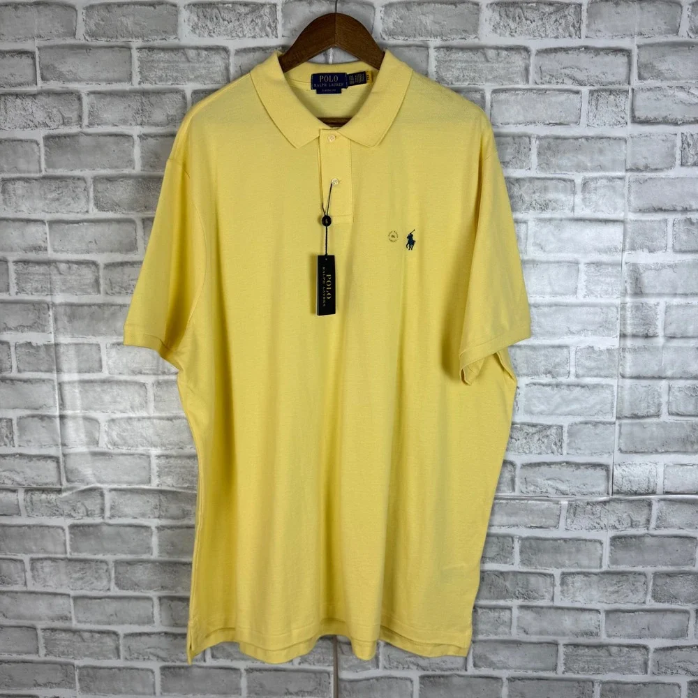 Polo Ralph Lauren Mens XXL Classic Fit Yellow Cotton Blue Pony Polo Shirt NWT